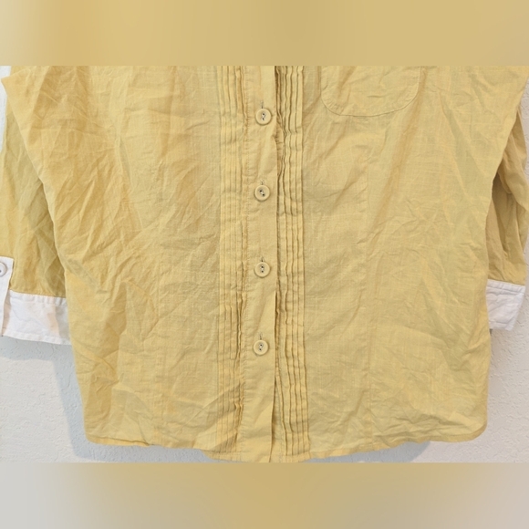 St. John Yellow Sheer Cotton 3/4 Sleeve Pintuck Button-Up Shirt Workwear Office - Picture 5 of 9